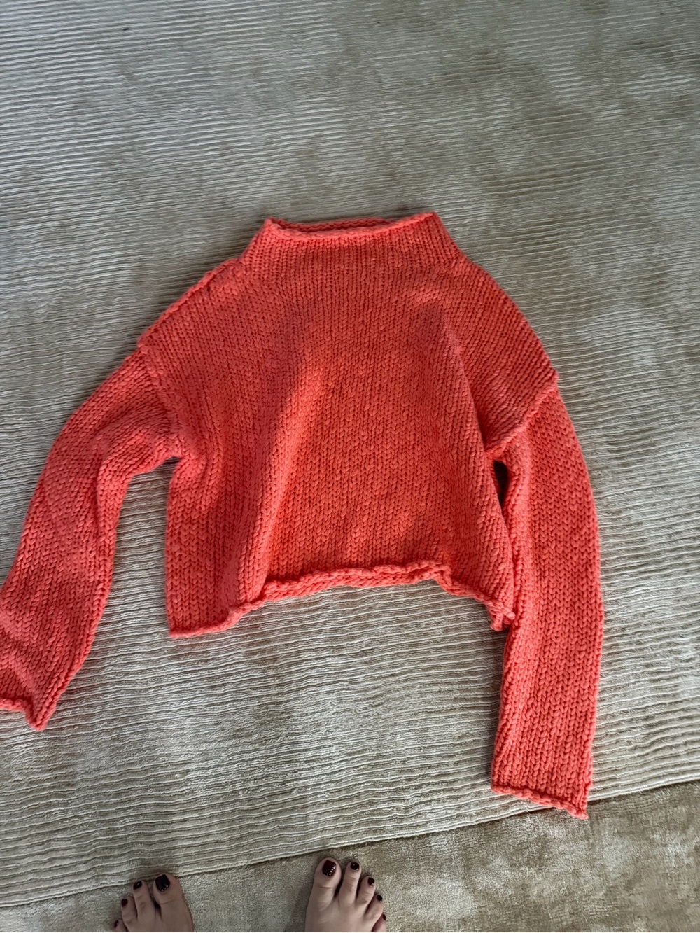Free People Coral Cropped Turtleneck Sweater